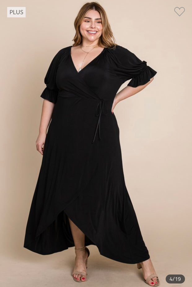 LD-Z {Glad To See You} Black Wrap Front Maxi Dress PLUS SIZE 1X 2X 3X