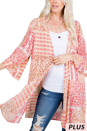 14 OT-Y {Beachside Cafe} SALE!! Coral Multi-Print Kimono PLUS SIZE XL 2X 3X