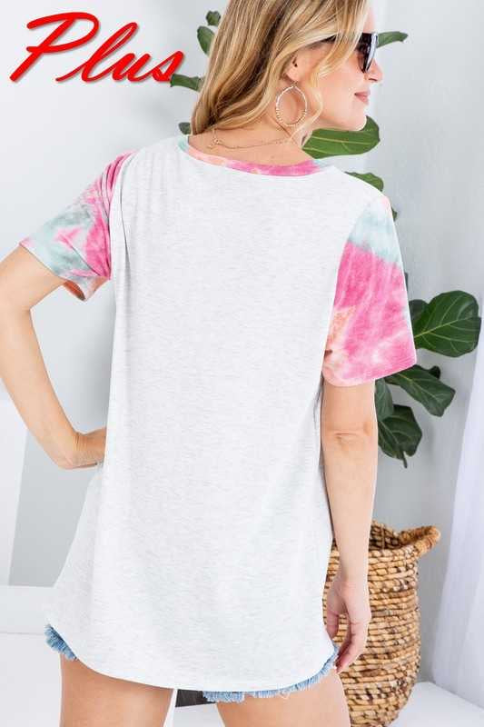 87 CP-G {Keeping Honest} Heather Grey/Tie Dye Top PLUS SIZE 1X 2X 3X