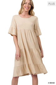 11 SSS-H {All The Buzz} H. Beige Tiered Ruffle Sleeve Dress PLUS SIZE 1X 2X 3X