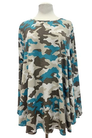 60 PLS-Z {Command Attention} Teal Camo Long Sleeve Top EXTENDED PLUS SIZE 3X 4X 5X