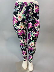 BIN 98 {Rose Garden} Black/Magenta Floral Print Leggings PLUS SIZE 1X/2X