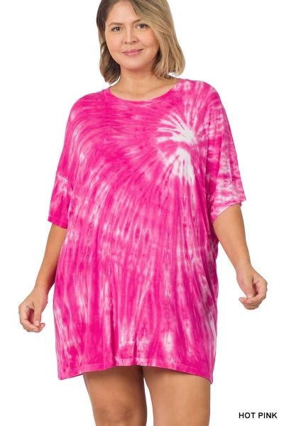 56 PSS-K {Looks Like Fun} Pink Tie Dye Tunic PLUS SIZE 1X 2X 3X