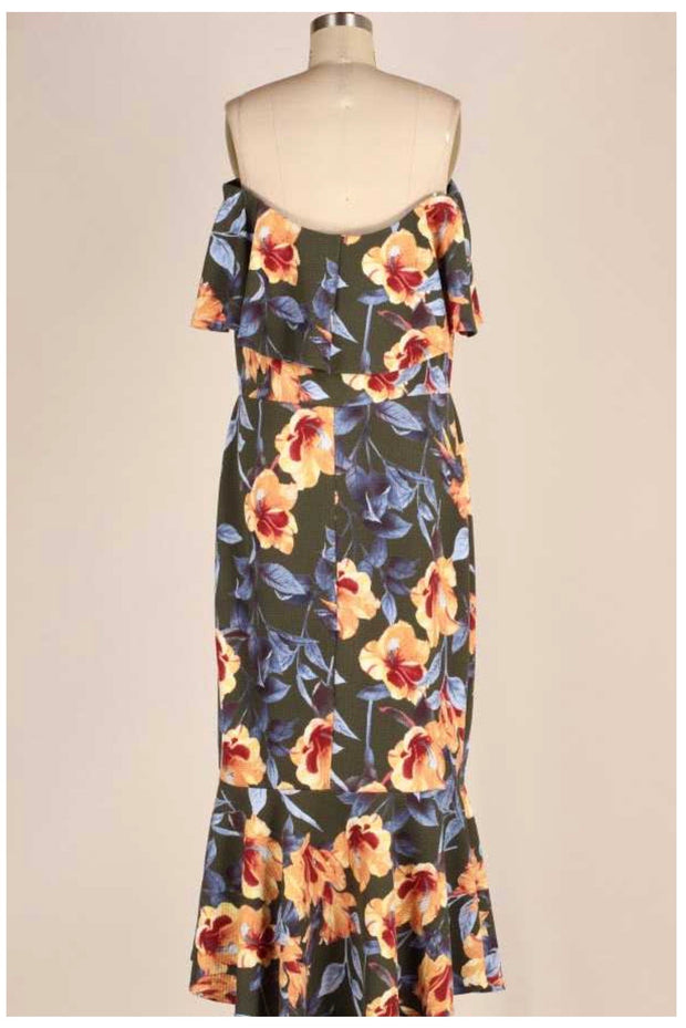 LD-B {Belong To Me} Charcoal Waffle Wrap Dress W/Floral Print PLUS SIZE 1X 2X 3X