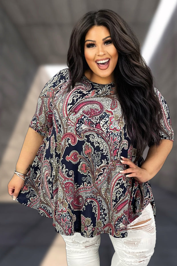 56 PSS-I {Nostalgic Vibes} Navy Paisley Print Top EXTENDED PLUS SIZE 4X 5X 6X