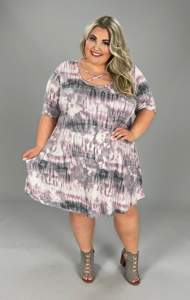 57 PSS-D {Mauve Delight} Mauve Criss Cross Tie Dye Dress EXTENDED PLUS SIZE 3X 4X 5X