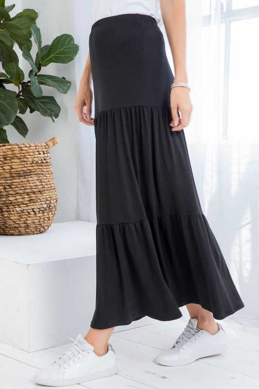 BT-D {Meant To Be Happy} Black Tiered Skirt PLUS SIZE 1X 2X 3X