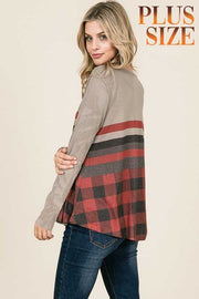 19 CP-T {Heading Out}  ***FLASH SALE***Grey With Red Black Plaid Top PLUS SIZE XL 2X 3X