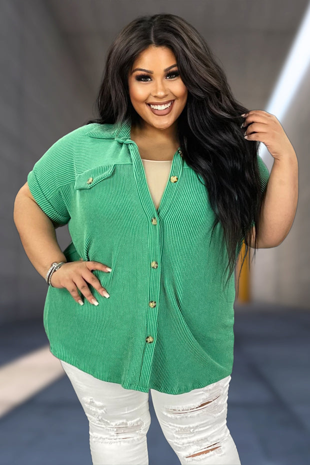 65 SSS-T {New Attraction} Green Ribbed Tunic PLUS SIZE 1X 2X 3X