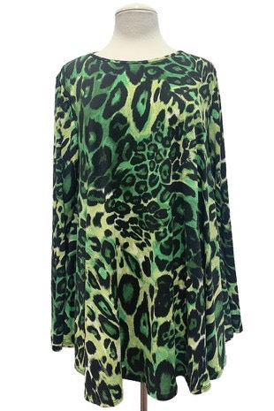 49 PLS-A {Rocking The Animal} Green Animal Print Top EXTENDED PLUS SIZE XL 2X 3X 4X 5X