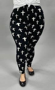 LEG-13 {Glamorous Crosses} Cross Printed Black Leggings EXTENDED PLUS SIZE