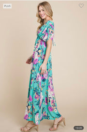 LD-Z & F {Mellow Moment} Emerald Floral Smocked Maxi Dress PLUS SIZE 1X 2X 3X