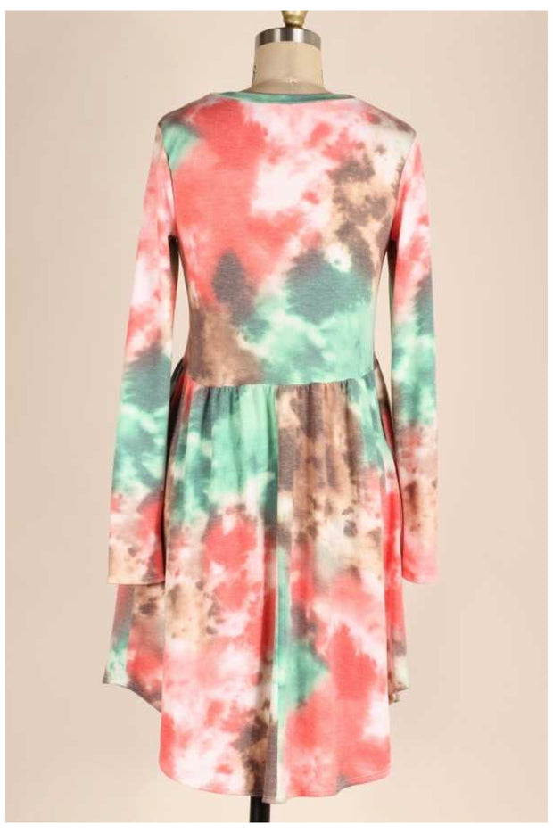 PLS-V {Stay Humble} Pink, Aqua, Brown Tie Dye Babydoll Dress SALE!!! PLUS SIZE 1X 2X 3X