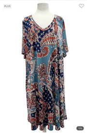 75 PSS-D {An Elegant Affair} Multi-Color Printed Dress EXTENDED PLUS SIZE 3X 4X 5X