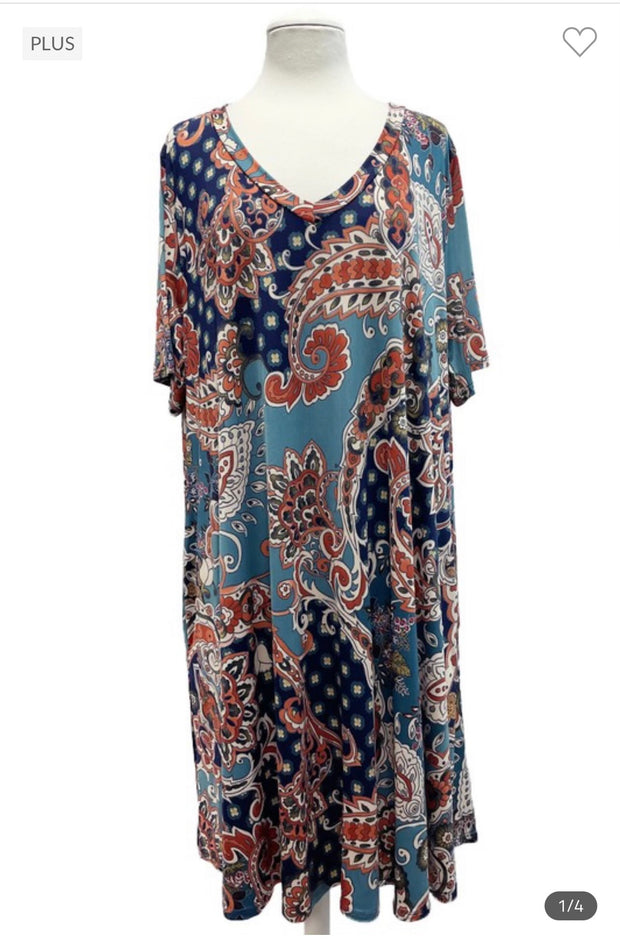 75 PSS-D {An Elegant Affair} Multi-Color Printed Dress EXTENDED PLUS SIZE 3X 4X 5X