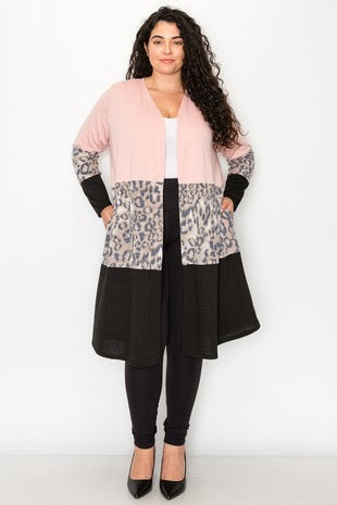 29 OT-S {My Soft Side} Peach/Leopard Print Duster SALE!!  CURVY BRAND!!!  EXTENDED PLUS SIZE 4X 5X 6X