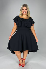 LD-Y {Elegant Dreams}  Black Open Shoulder Dress  w Ruffle Detail PLUS SIZE XL 2X 3X***SALE***