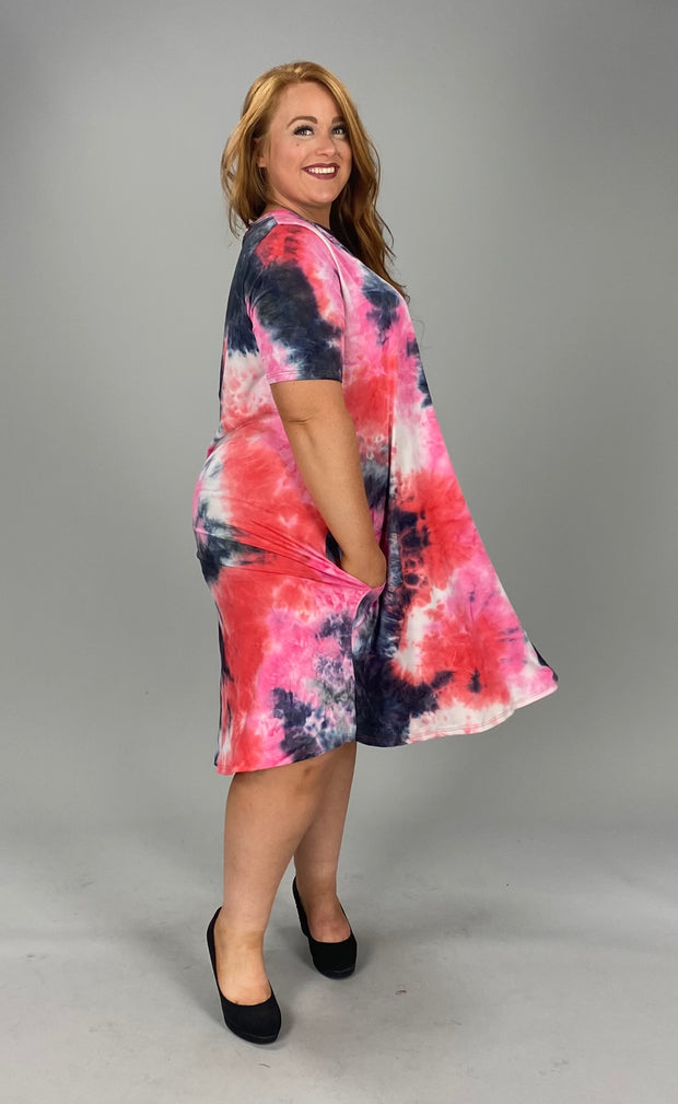 97 PSS-R {Caught In The Dye} Pink/Navy Tie Dye Dress PLUS SIZE 1X 2X 3X