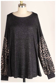 CP-X {Get To Me} ***FLASH SALE***Black Tunic Mocha Spot Bubble Sleeve PLUS SIZE XL 2X 3X