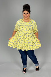 89 PSS-J {Social Butterfly}  Yellow Butterfly***SALE*** Print Top PLUS SIZE 1X 2X 3X