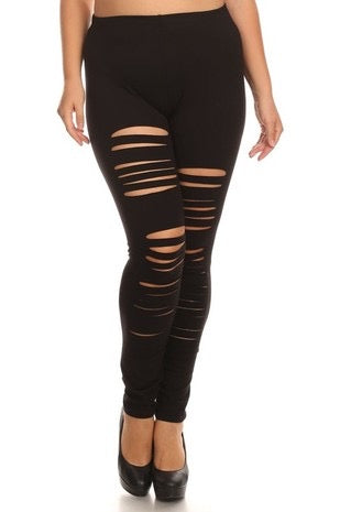 LEG-69  {Work In Progress} Black Laser Cut Leggings PLUS SIZE 1X 2X 3X