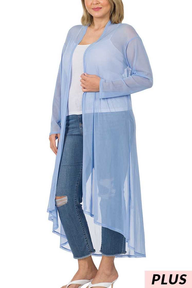 LD-E {New Chapters} Spring Blue Sheer Mesh Duster PLUS SIZE XL 2X 3X