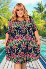 97 PSS-Y {No Limitations} Black Print V-Neck Dress EXTENDED PLUS SIZE 3X 4X 5X