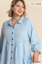 20 SLS-A {Always On Trend} Umgee Lt. Denim Button Up Dress PLUS SIZE XL 1X 2X