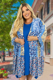 LD-V {Delicate Delivery} Umgee Royal Blue Print Duster PLUS SIZE XL 1X 2X