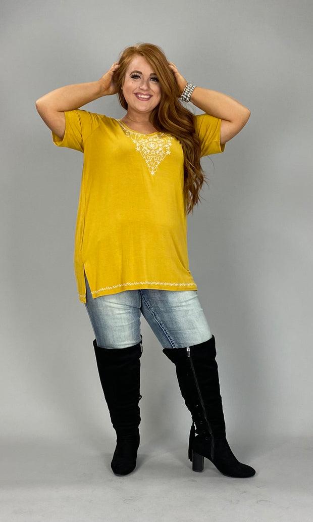 88 SD-B {Fade Into Fall} MUSTARD Top W/Detail PLUS SIZE 1X 2X 3X SALE!!