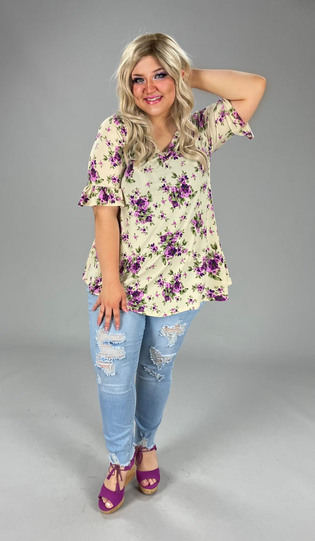 58 PSS-C {Darling Of Mine} Cream Floral Top EXTENDED PLUS SIZE 1X 2X 3X 4X 5X 6X