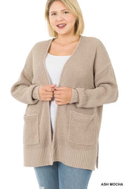 31 OR 57 OT-G {Leading Lady} Ash Mocha Waffle Knit Cardigan PLUS SIZE 1X 2X 3X