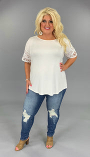 SD-M (Always Pretty) SALE!! Ivory Tunic With Double Ruffle Lace Sleeves PLUS SIZE 1X 2X 3X