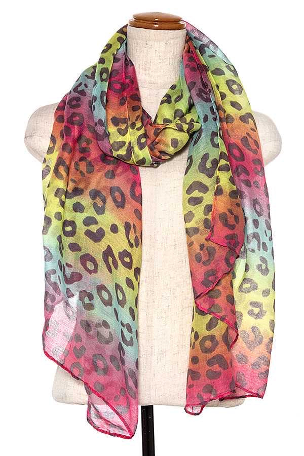 SCF {Leo Rain} Rainbow Leopard Print Scarf