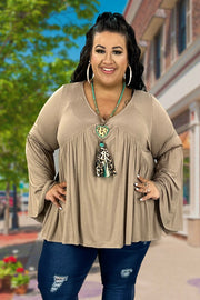 43 SLS-A {The Poet In You} Mocha V-Neck Babydoll Top PLUS SIZE 1X 2X 3X