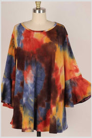 20 PQ-B {Stylish Vibes} Rust/Navy/Mustard***FLASH SALE*** Tie Dye Top EXTENDED PLUS SIZE 3X 4X 5X