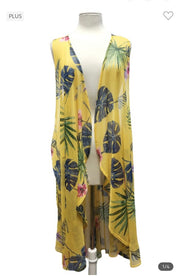 29 OT-A {Palm Figures} Yellow Palm Leaf Vest PLUS SIZE