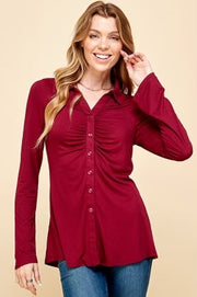 55 SLS-B {New Topic} Burgundy Button Up Top PLUS SIZE XL 2X 3X