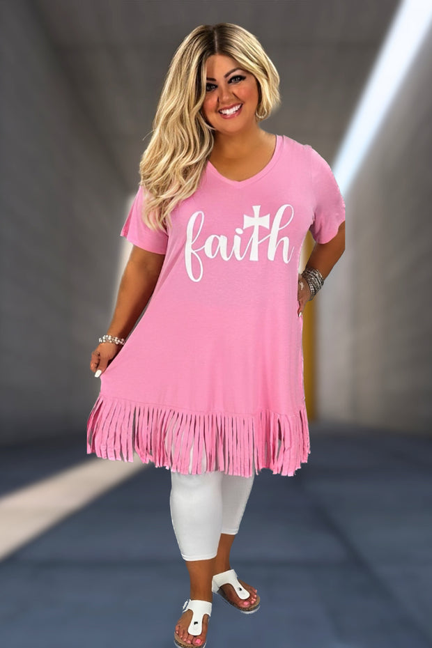 29 GT-B {Matthew 17:20} Pink "Faith" Fringed Tunic CURVY BRAND!!! EXTENDED PLUS SIZE  XL 2X 3X 4X 5X 6X