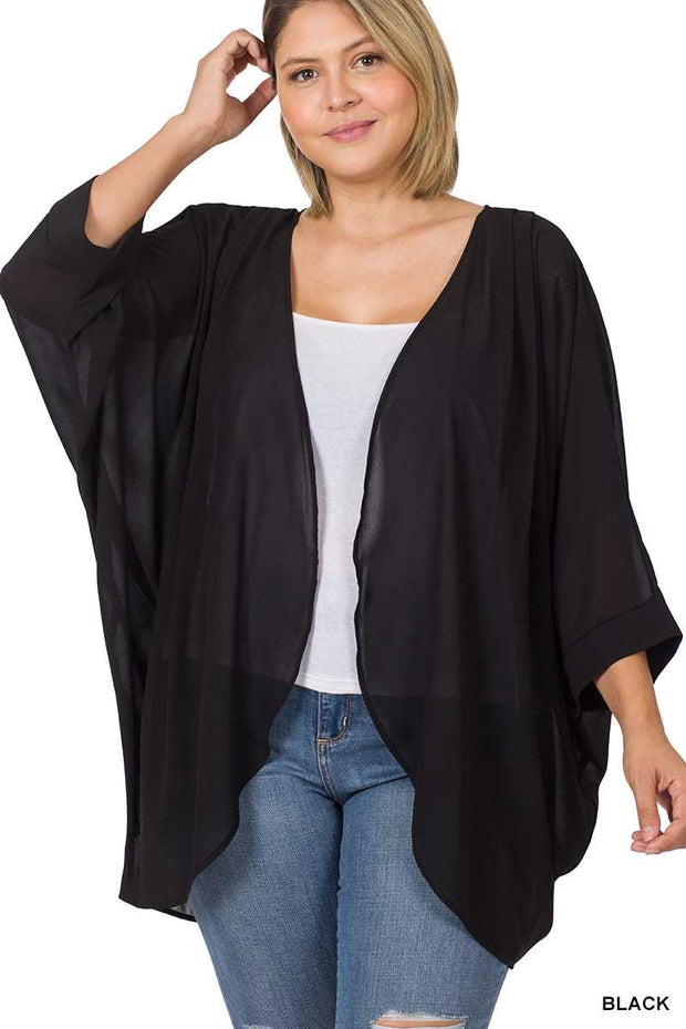 14 OT-X {Simply Polished} Black Sheer Kimono PLUS SIZE 1X 2X 3X