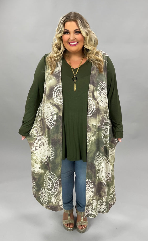 93 OT-E {Spot On Style} Olive ***FLASH SALE***Tie Dye Long Cardigan EXTENDED PLUS SIZE 4X 5X 6X