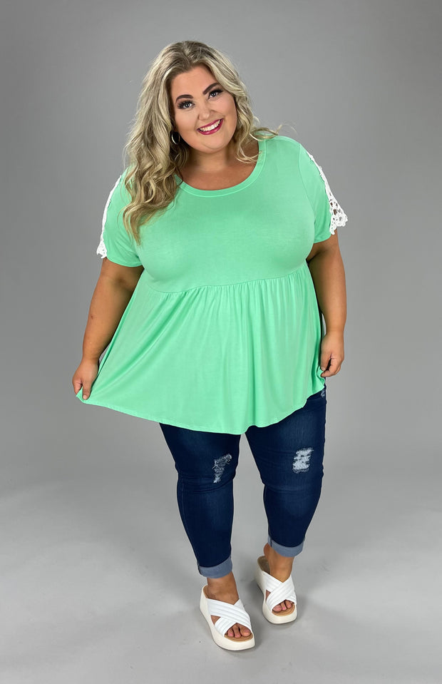 36 SD-A {Something Special} Mint  Babydoll Lace Sleeve Top PLUS SIZE 1X 2X 3X