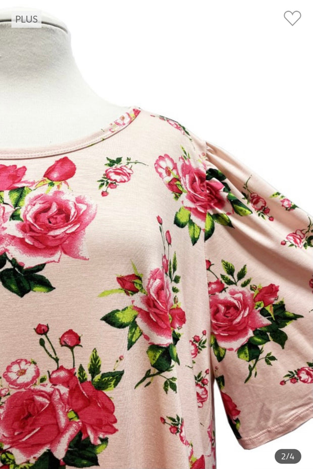 11 PSS-M {Buy Me Roses} Peach Floral Print Tunic EXTENDED PLUS SIZE 3X 4X 5X