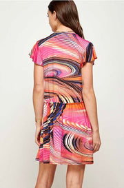 28 PSS-S {Taking Over} Orange Swirl Print V-Neck Dress PLUS SIZE 1X 2X 3X