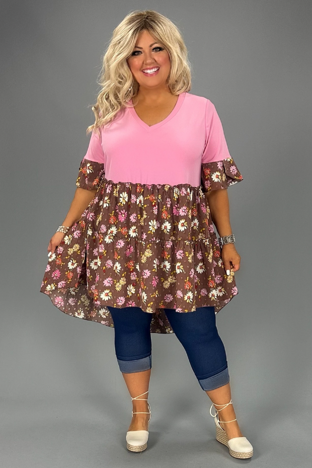29 CP-A {We Make The Trend} Pink Floral Hi/Low Tunic CURVY BRAND!!!  EXTENDED PLUS SIZE 1X 2X 3X 4X 5X 6X