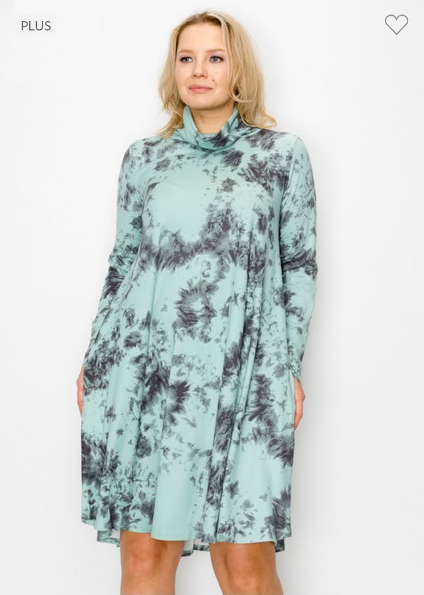 55 PLS-I {Eye On Style} Mint Tie Dye Turtleneck Dress EXTENDED PLUS SIZE 3X 4X 5X