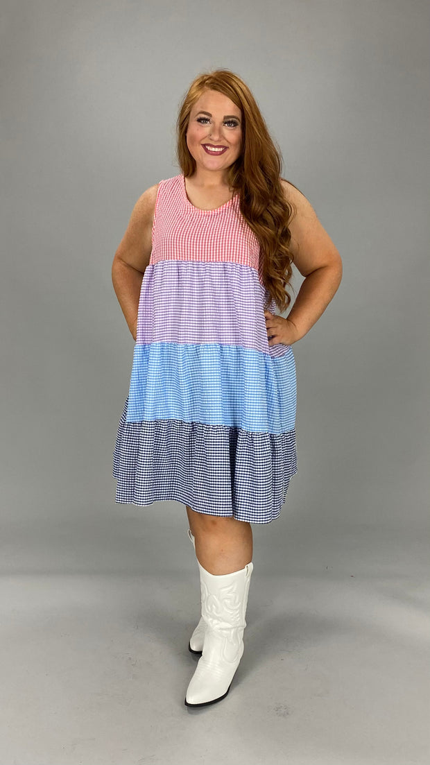 33 SV-E {Childhood Memories}  Multi Color Gingham Sleeveless Dress PLUS SIZE 1X 2X 3X