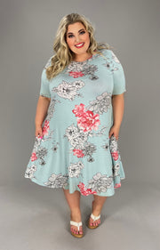 89 PSS-F {Dancing Queen} Sky Blue ***SALE***W/Floral Print Dress PLUS SIZES 1X 2X 3X