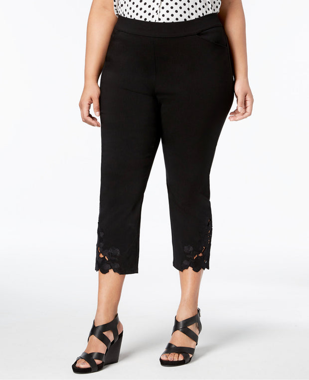 BT-R   M-109  {Inc} Black Lace Hem Cropped Pants RETAIL €79.50 EXTENDED PLUS SIZE 14W 18W 20W 22W