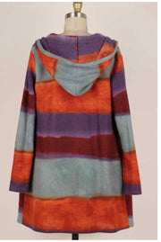 37 OT-E {Positive Steps} Rust Multi-Color Stripe Cardigan W/Hood PLUS SIZE 1X 2X 3X